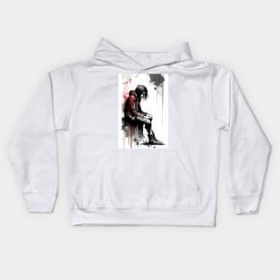 Dejected Man Sitting on a Ledge Pouting Kids Hoodie